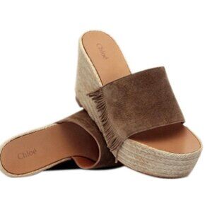 Chloe Suede Fringe Sandals - Size 40